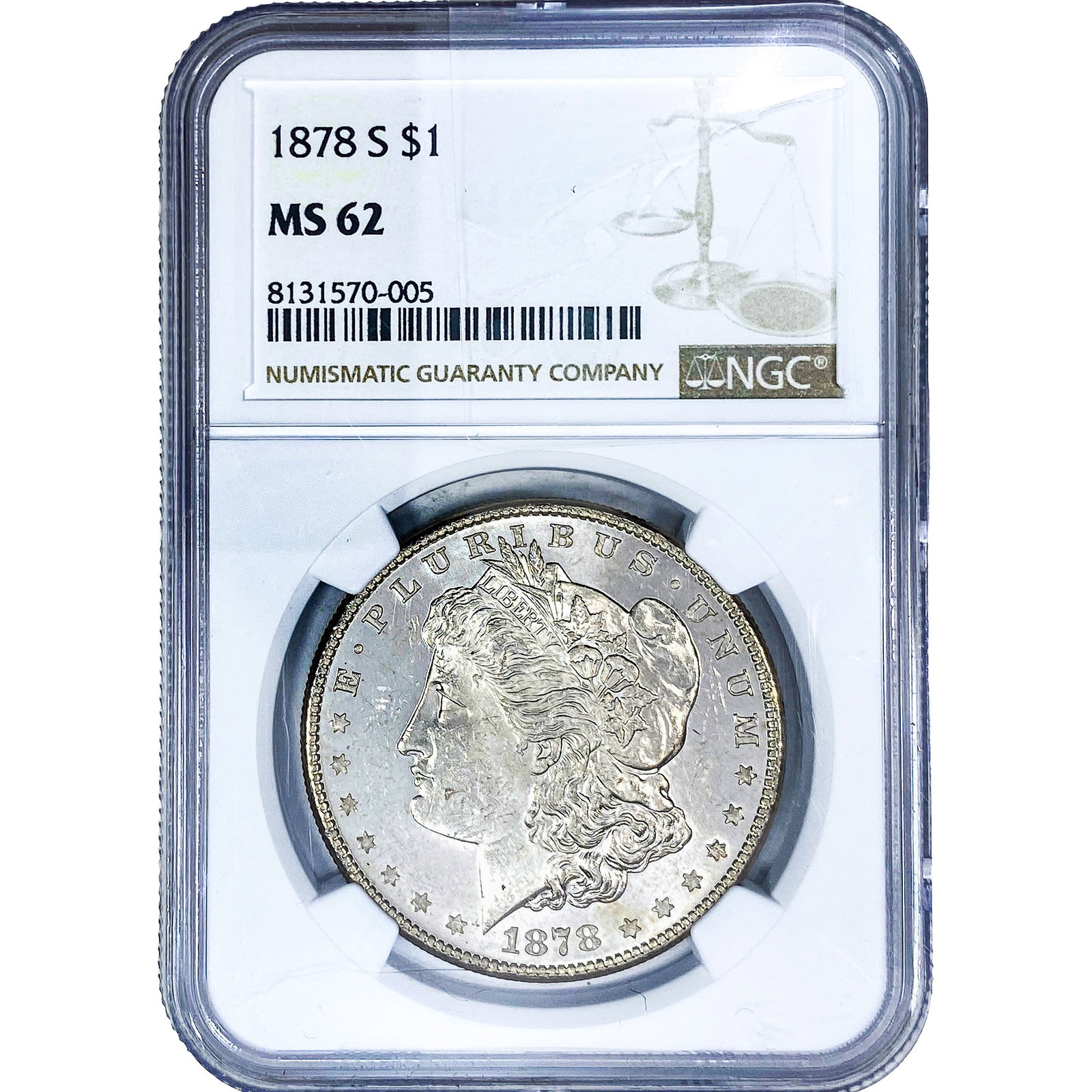 1878-S Morgan Silver Dollar NGC MS62: 1878-S Morgan Silver Dollar NGC MS62