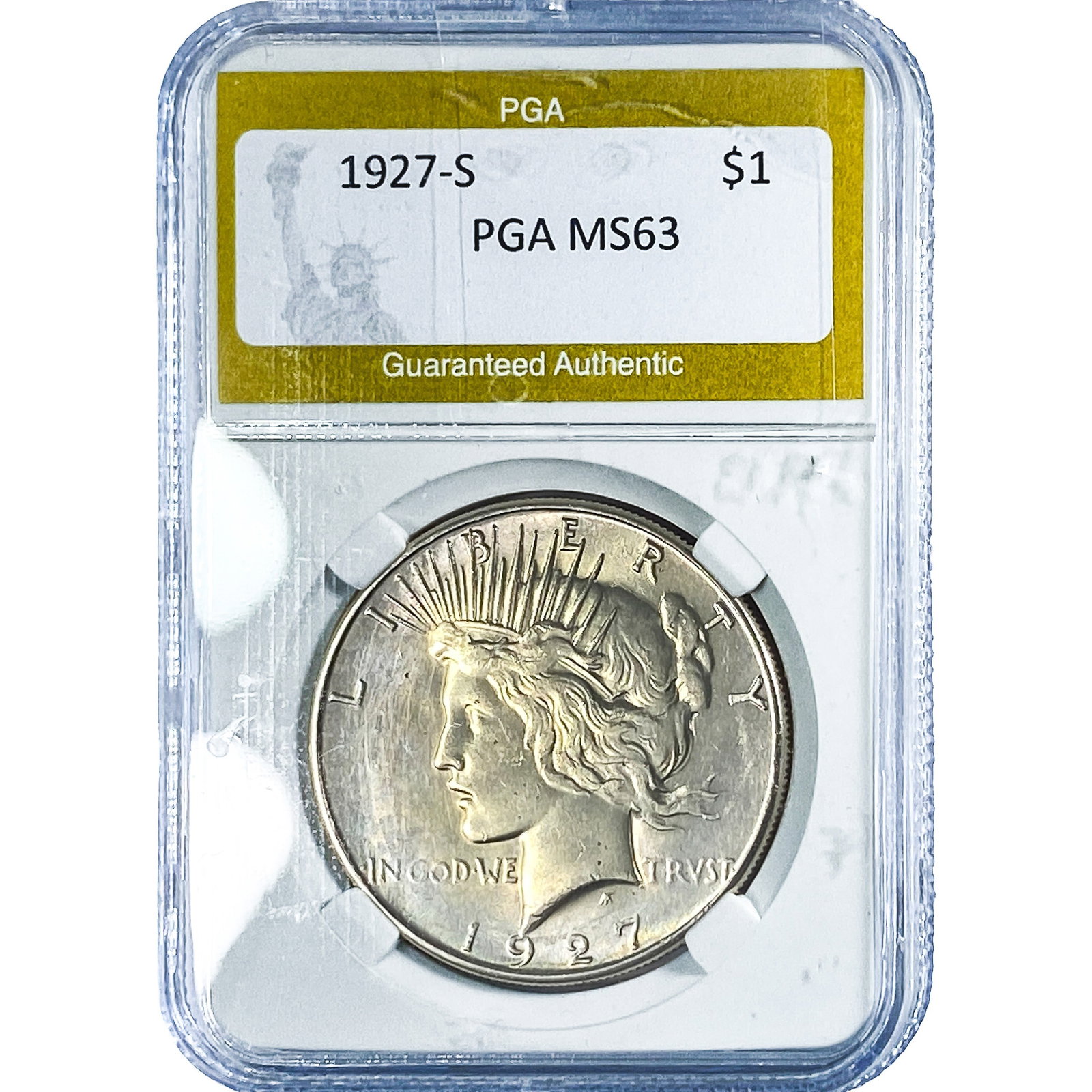 1927-S Silver Peace Dollar PGA MS63: 1927-S Silver Peace Dollar PGA MS63