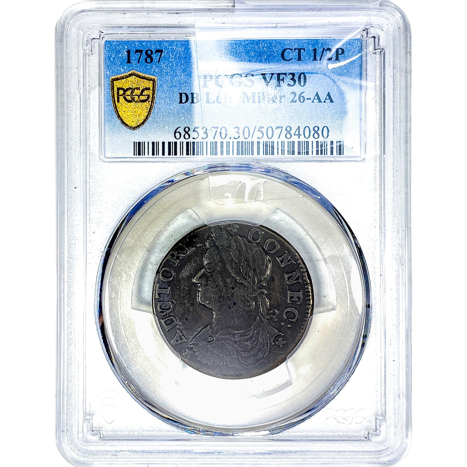 1787 CT 1/2P DB Left, Miller 26-AA PCGS VF30 (1 of 2)