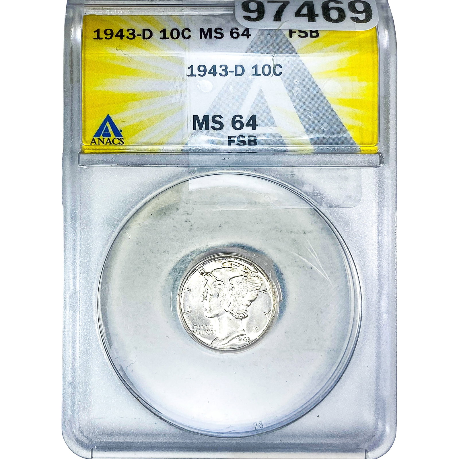 1943-D Mercury Silver Dime ANACS MS64 FSB (1 of 2)