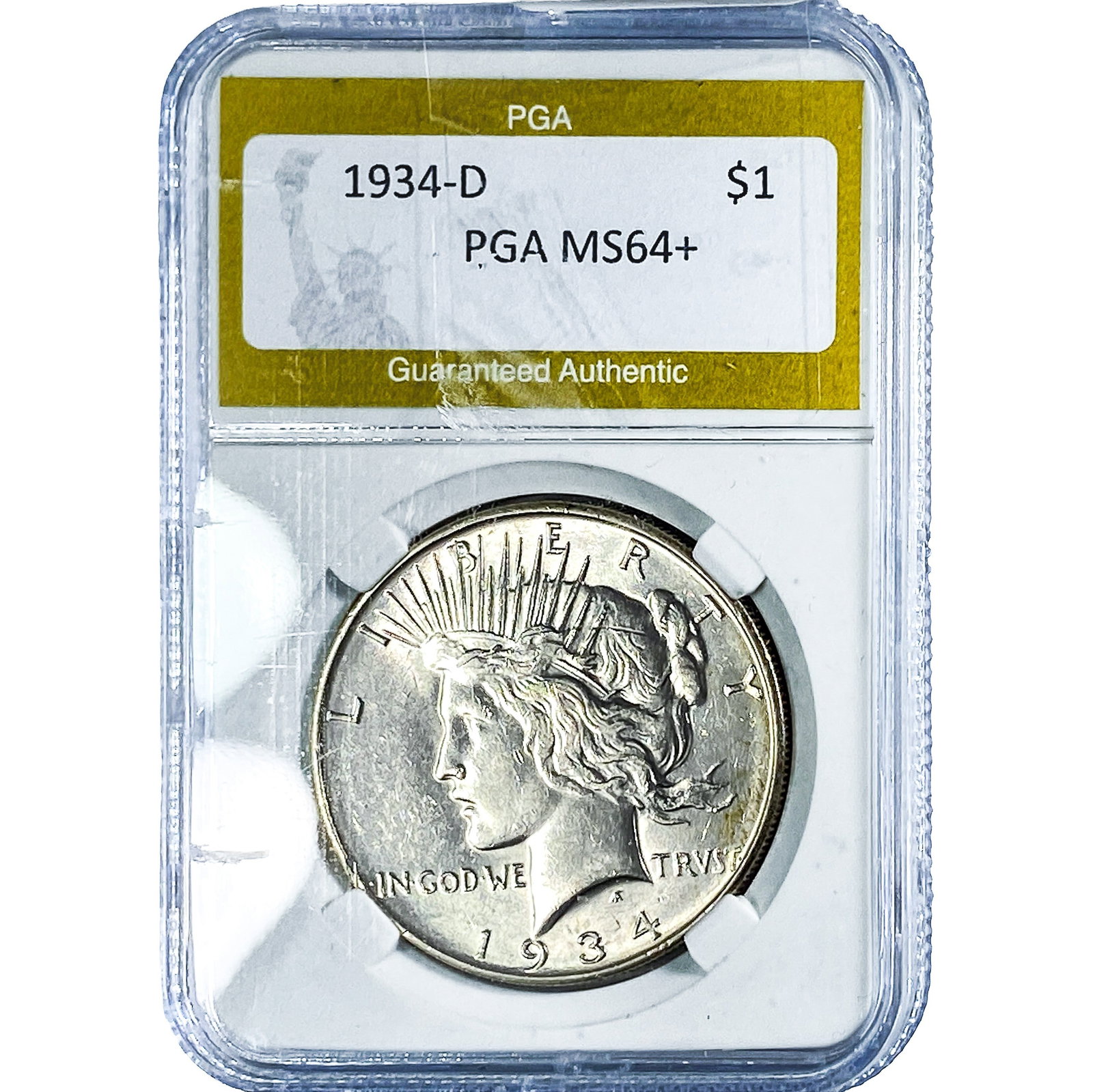 1934-D Silver Peace Dollar PGA MS64+: 1934-D Silver Peace Dollar PGA MS64+