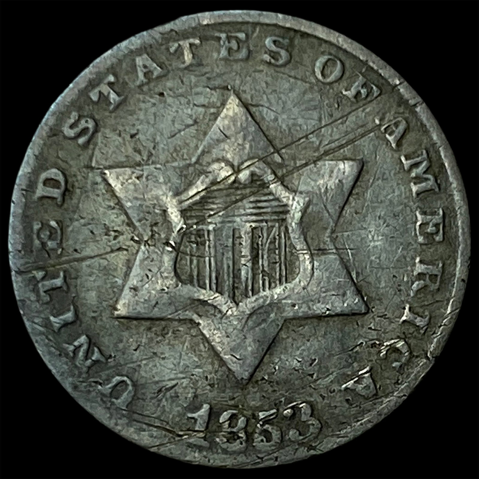 1853 Silver Three-Cent Piece LIGHTLY CIRCULATED (1 of 2)