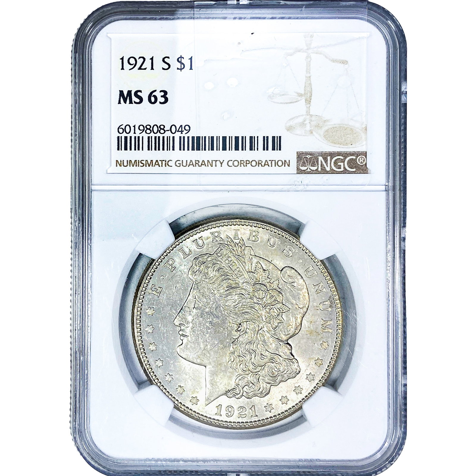 1921-S Morgan Silver Dollar NGC MS63: 1921-S Morgan Silver Dollar NGC MS63