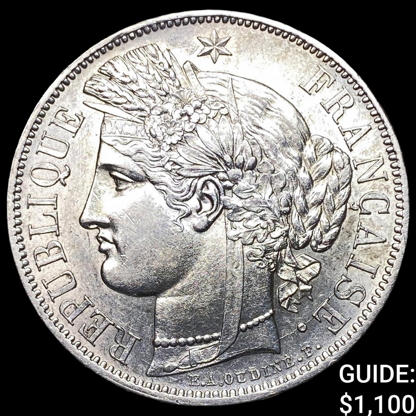 1849A France Silver 5 Francs Cerces Head Km 761.1: 1849A France Silver 5 Francs Cerces Head Km 761.1