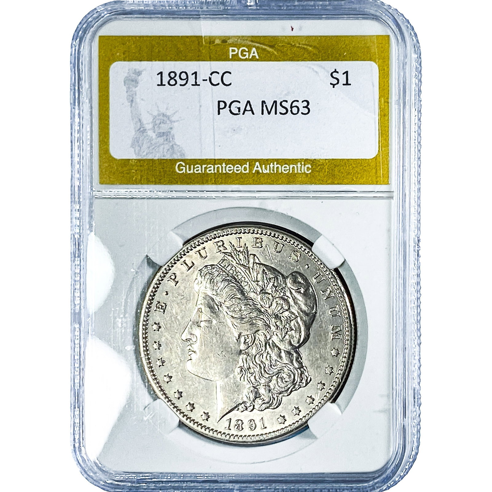 1891-CC Morgan Silver Dollar PGA MS63: 1891-CC Morgan Silver Dollar PGA MS63