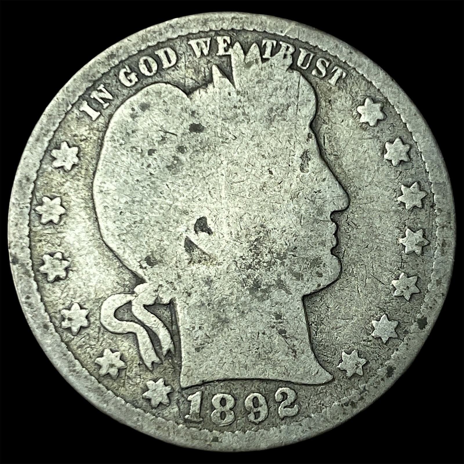 1892-S Silver Barber Quarter NICELY CIRCULATED (1 of 2)