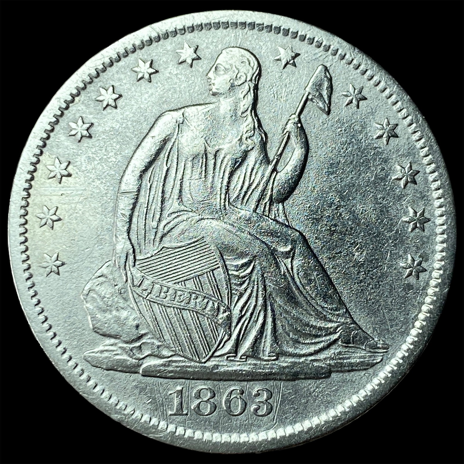 1863-S Silver Seated Liberty Half Dollar CHOICE AU: 1863-S Silver Seated Liberty Half Dollar CHOICE AU
