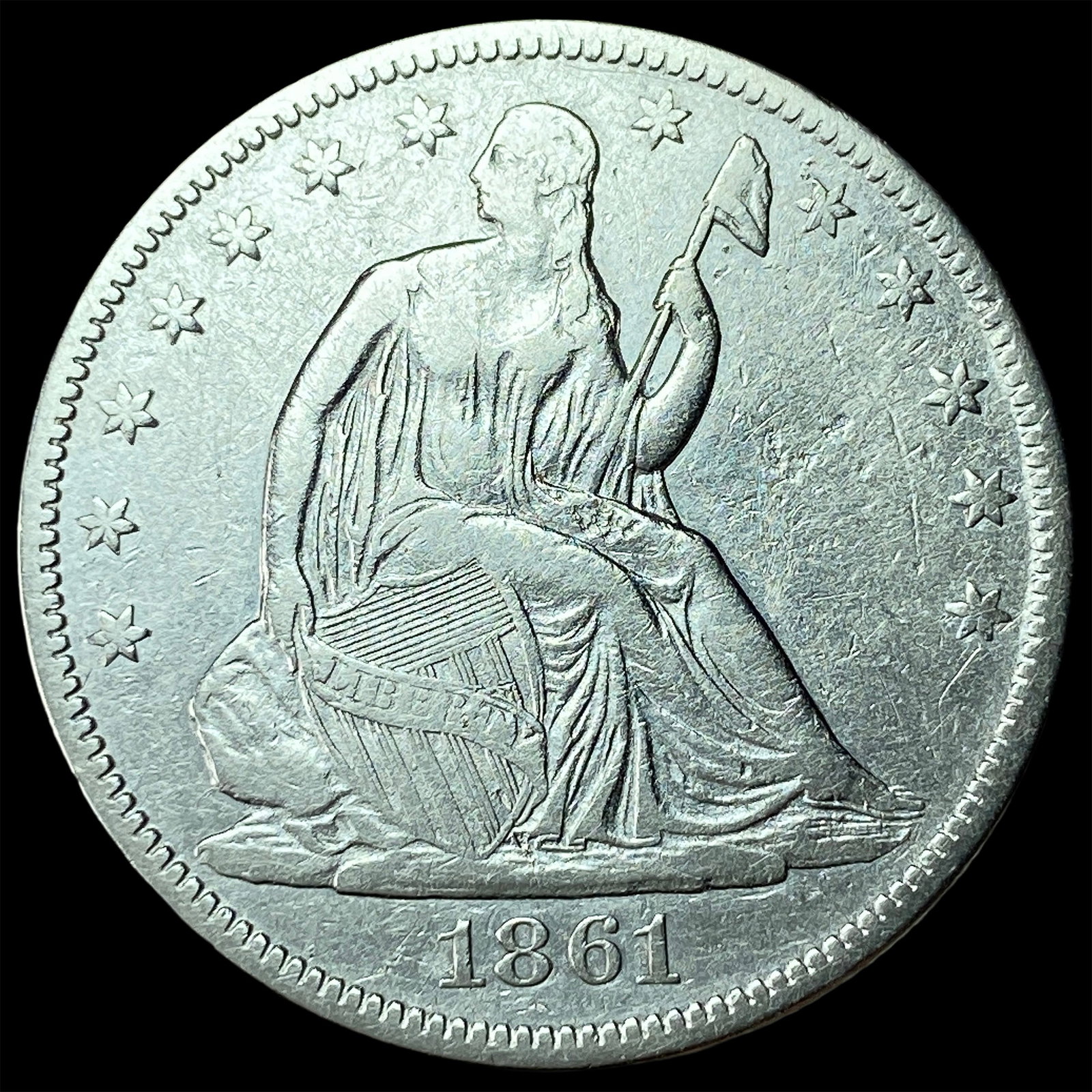 1861 Silver Seated Liberty Half Dollar NEARLY UNCIRCULATED: 1861 Silver Seated Liberty Half Dollar NEARLY UNCIRCULATED