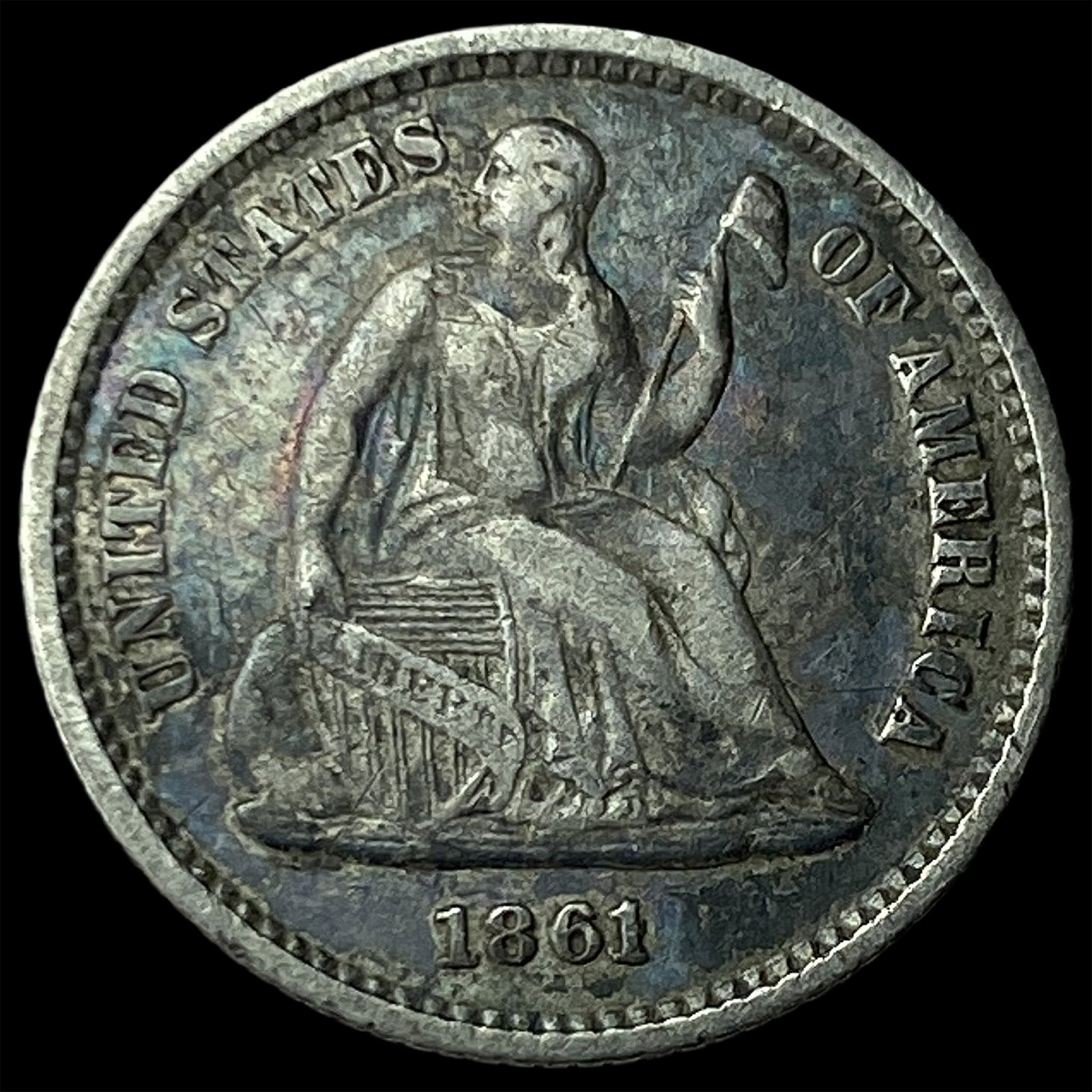 1861 Silver Seated Liberty Half Dime LIGHTLY CIRCULATED: 1861 Silver Seated Liberty Half Dime LIGHTLY CIRCULATED