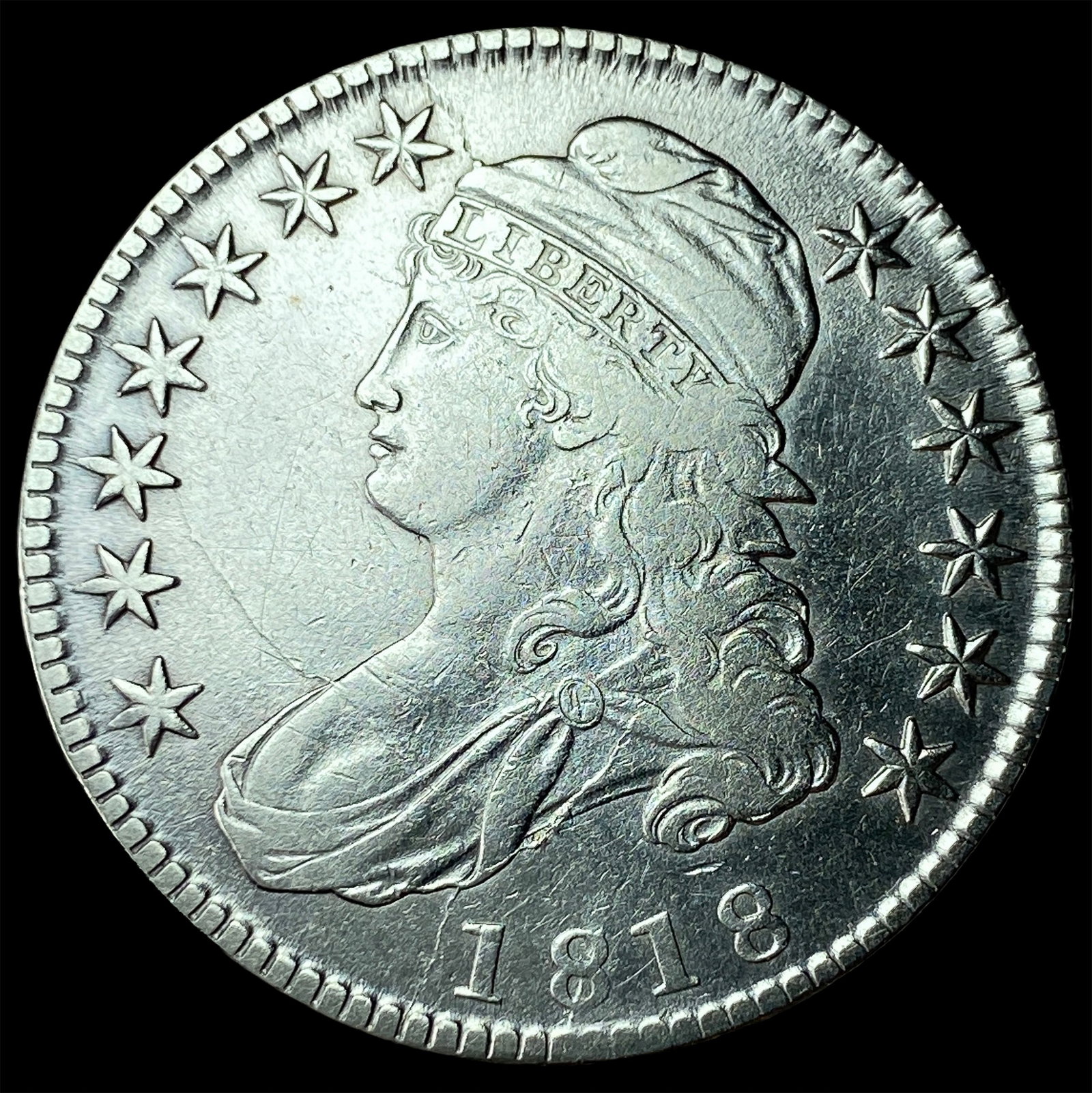 1818 Capped Bust Half Dollar CLOSELY UNCIRCULATED: 1818 Capped Bust Half Dollar CLOSELY UNCIRCULATED