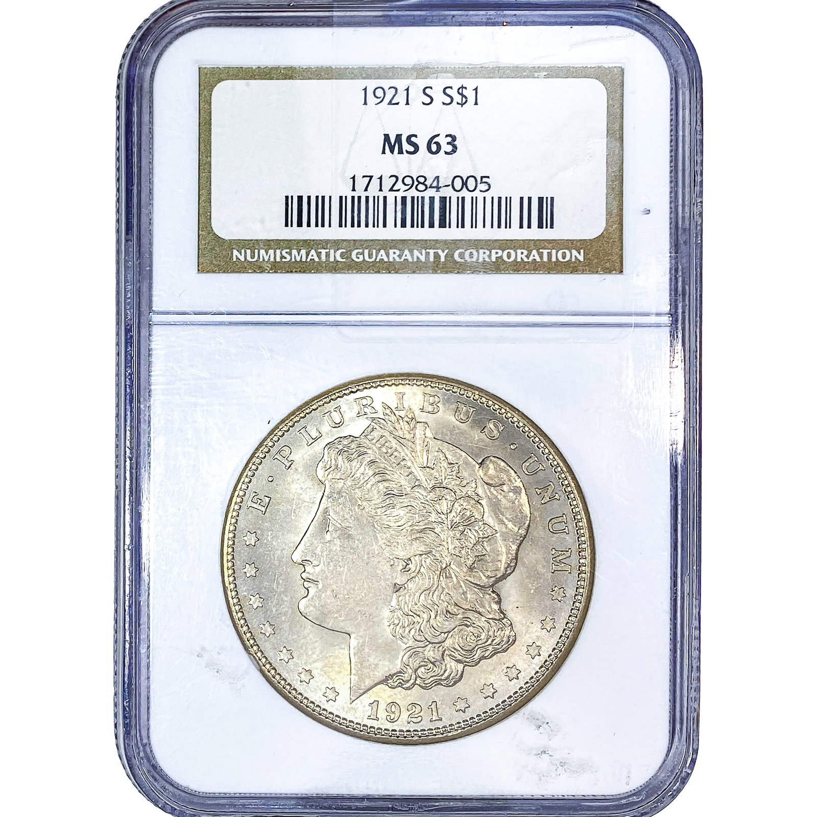 1921-S Morgan Silver Dollar NGC MS63: 1921-S Morgan Silver Dollar NGC MS63