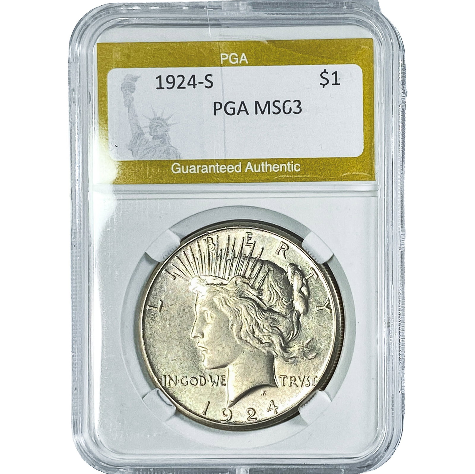 1924-S Silver Peace Dollar PGA MS63: 1924-S Silver Peace Dollar PGA MS63