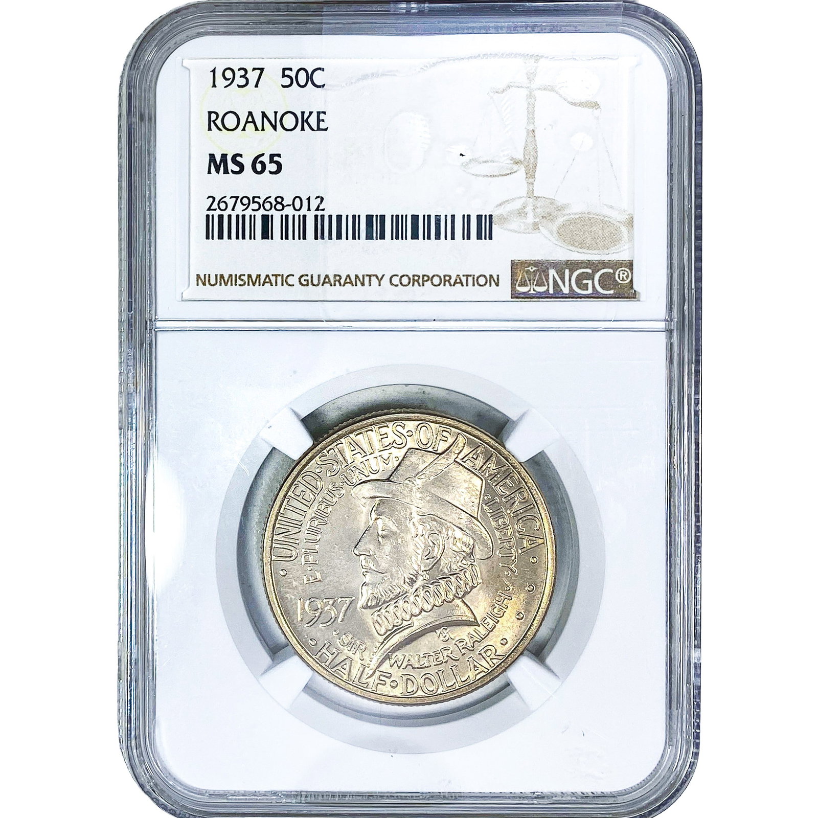 1937 Roanoke Half Dollar NGC MS65: 1937 Roanoke Half Dollar NGC MS65