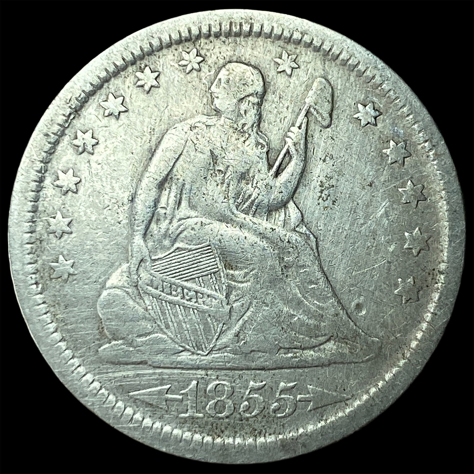 1855 Arrows Seated Liberty Quarter NEARLY UNCIRCULATED (1 of 2)