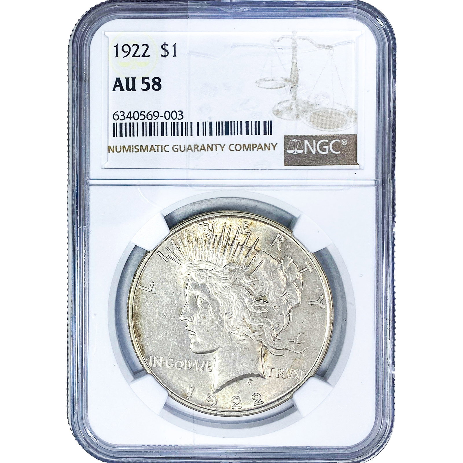 1922 Silver Peace Dollar NGC AU58: 1922 Silver Peace Dollar NGC AU58