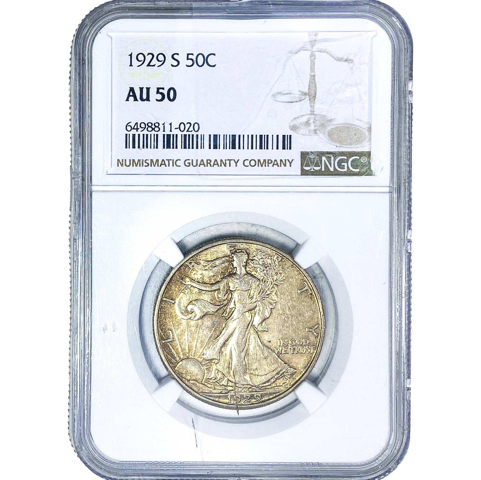 1929-S Walking Liberty Half Dollar NGC AU50: 1929-S Walking Liberty Half Dollar NGC AU50