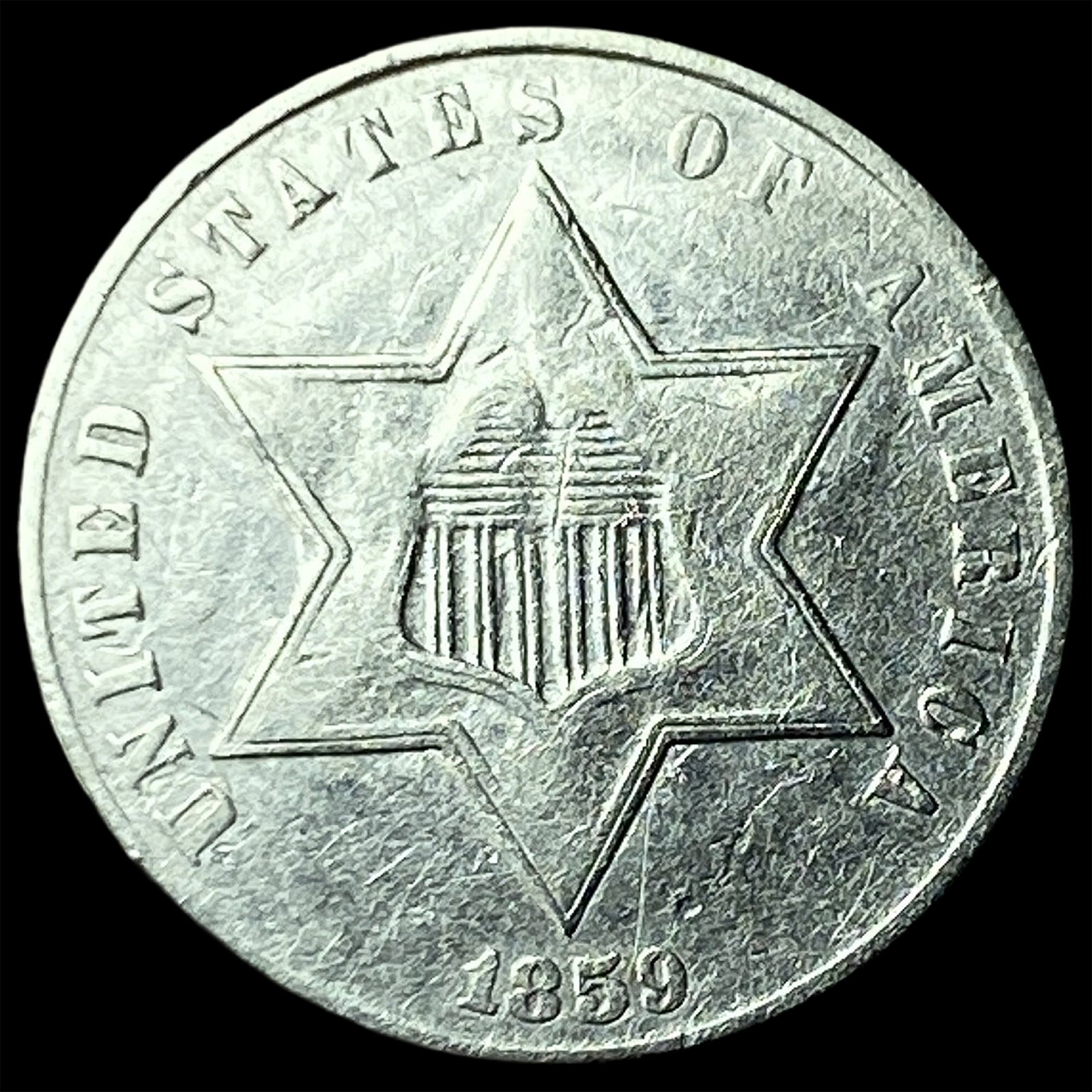 1859 Silver Three-Cent Piece CLOSELY UNCIRCULATED (1 of 2)