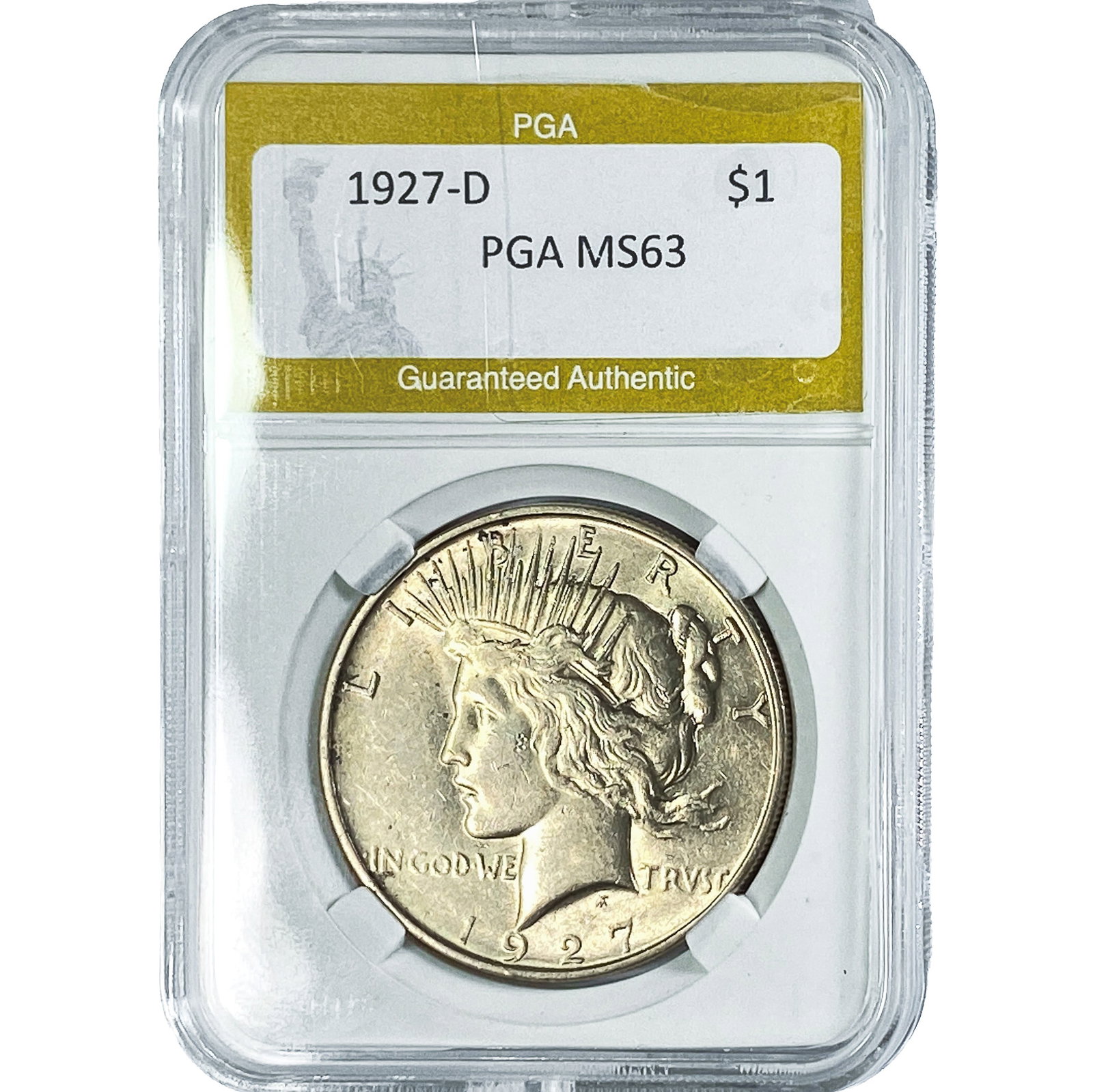 1927-D Silver Peace Dollar PGA MS63: 1927-D Silver Peace Dollar PGA MS63