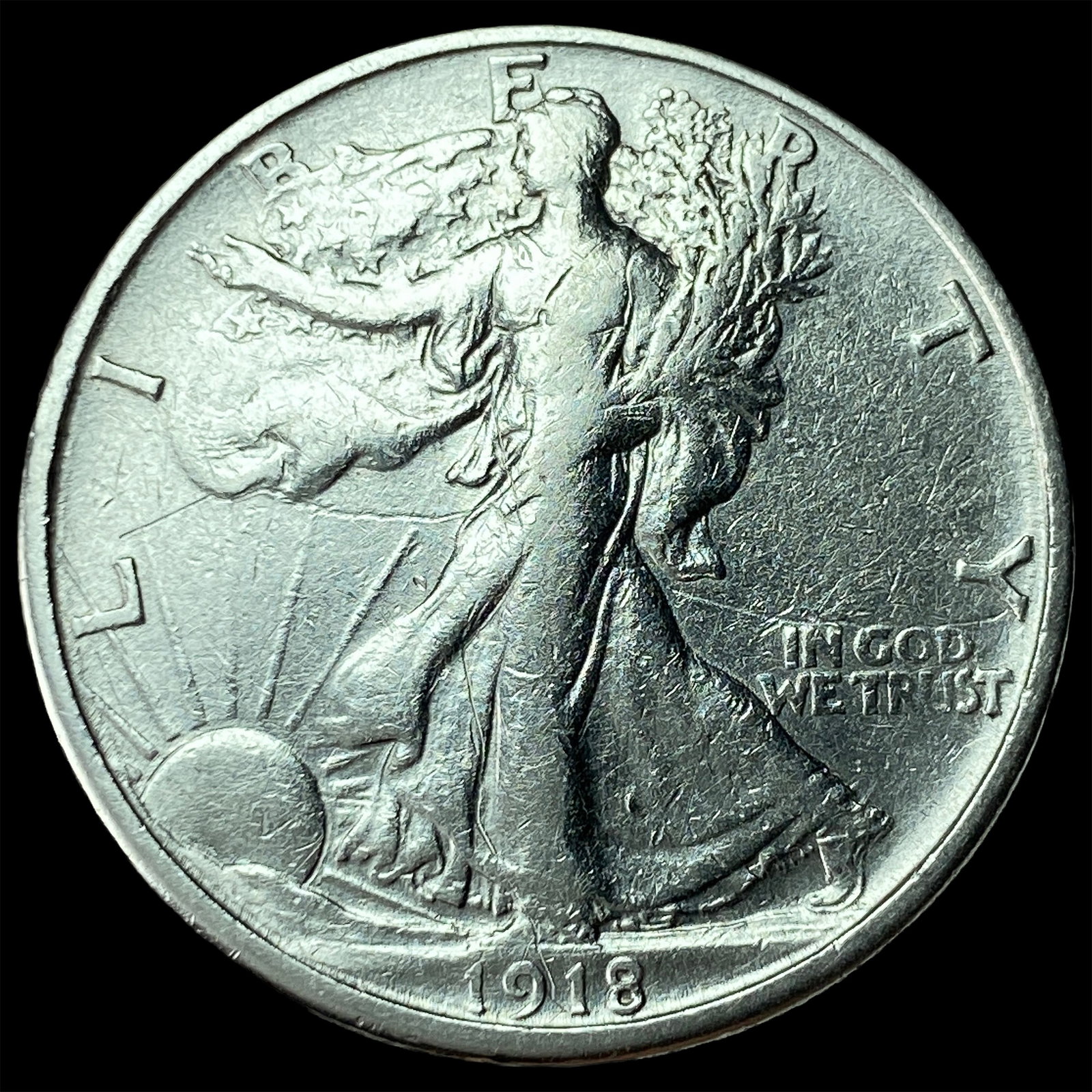 1918-S Walking Liberty Half Dollar CLOSELY UNCIRCULATED: 1918-S Walking Liberty Half Dollar CLOSELY UNCIRCULATED