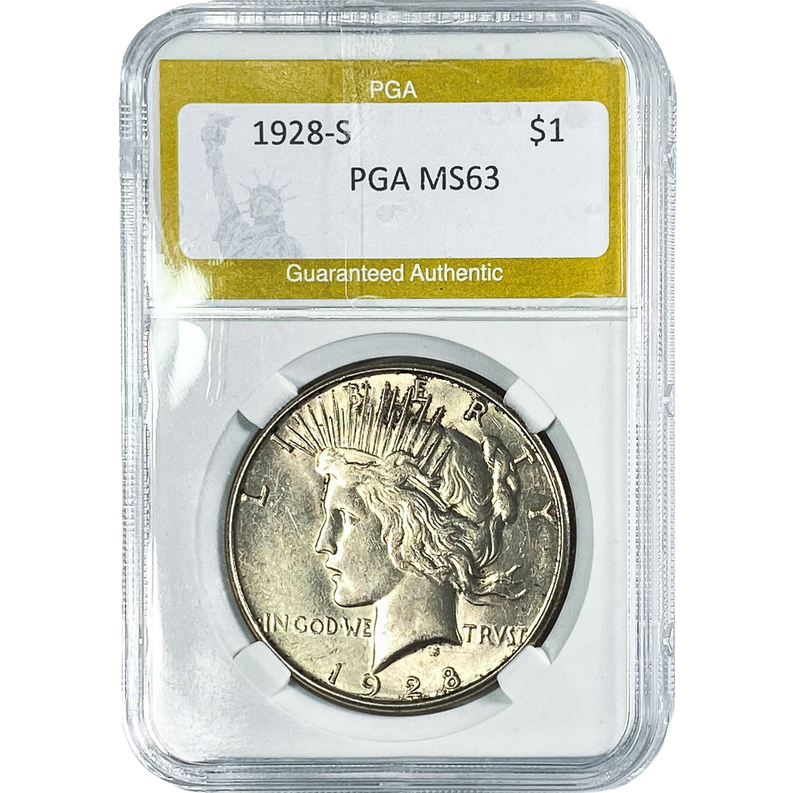 1928-S Silver Peace Dollar PGA MS63: 1928-S Silver Peace Dollar PGA MS63
