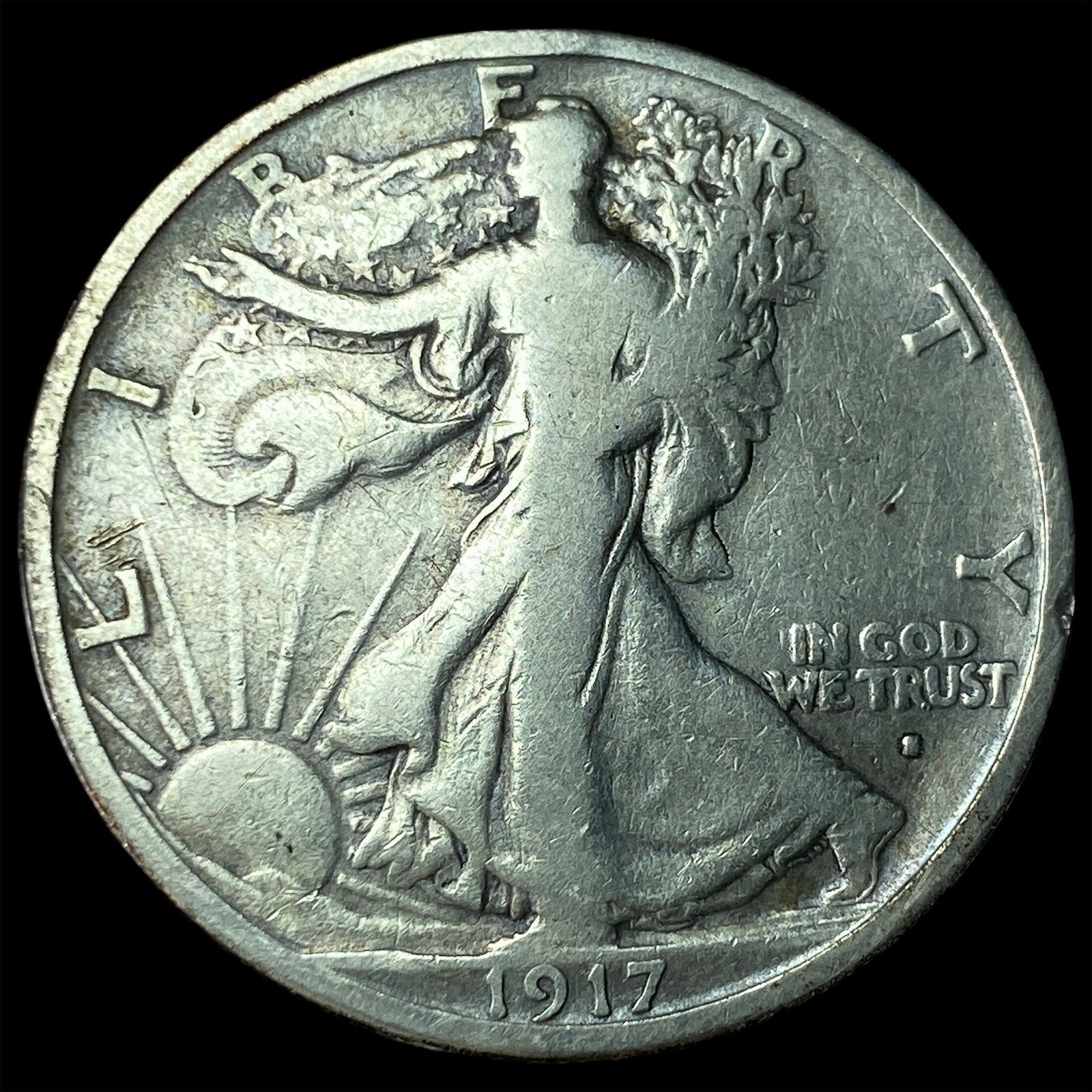 1917-S Silver Walking Liberty Half Dollar LIGHTLY CIRCULATED (1 of 2)
