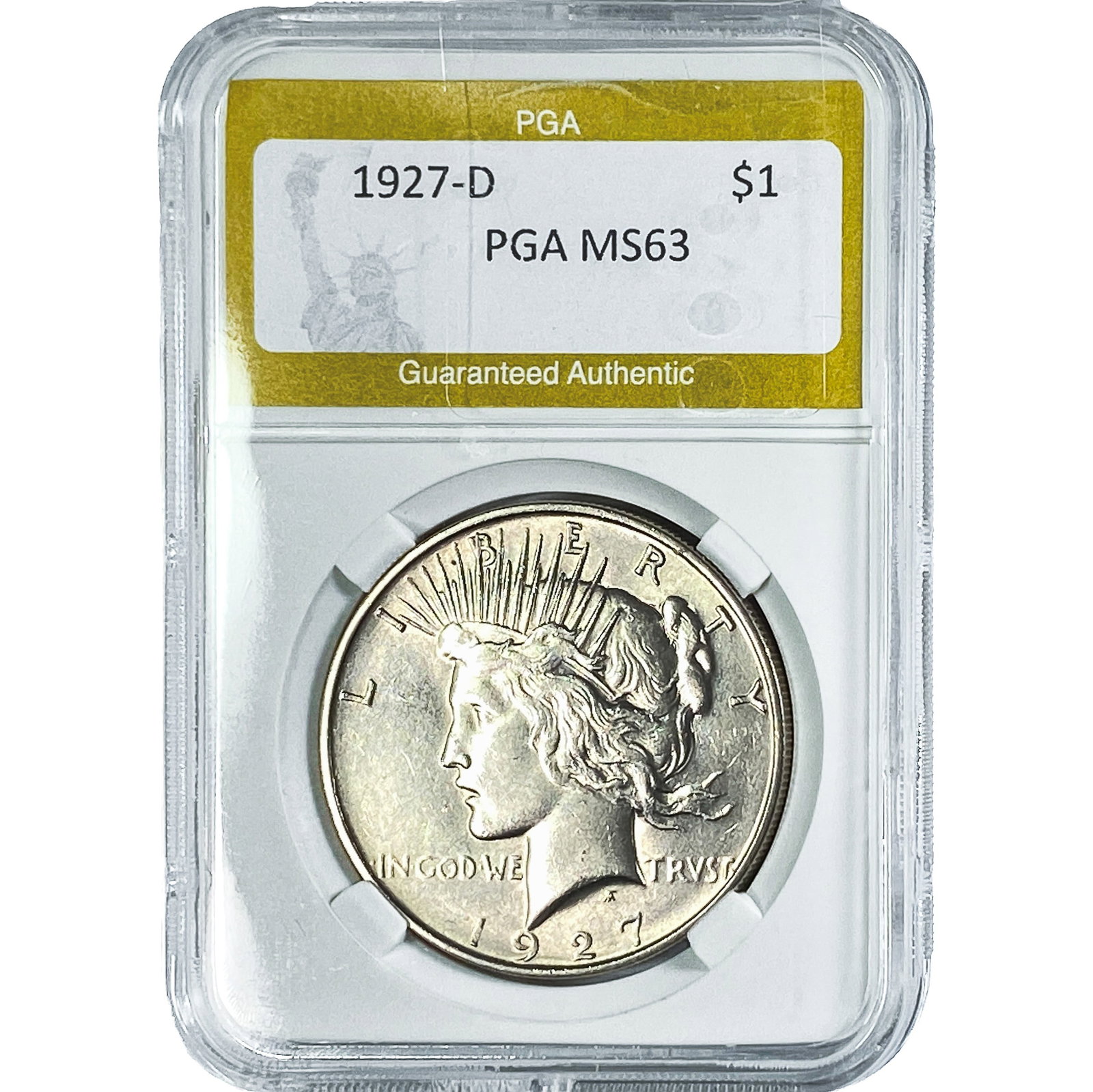 1927-D Silver Peace Dollar PGA MS63: 1927-D Silver Peace Dollar PGA MS63