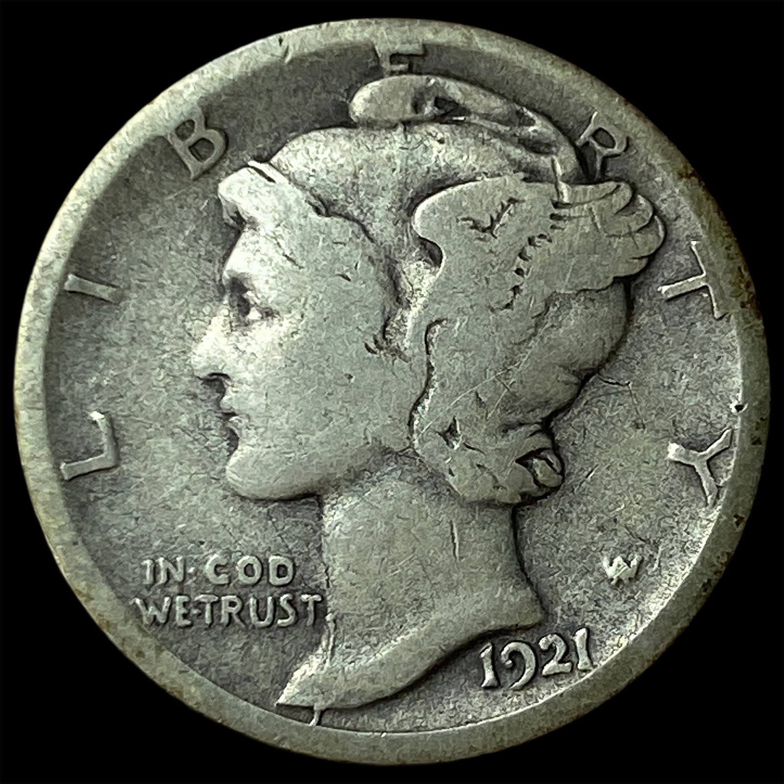 1921-D Silver Mercury Dime LIGHTLY CIRCULATED: 1921-D Silver Mercury Dime LIGHTLY CIRCULATED