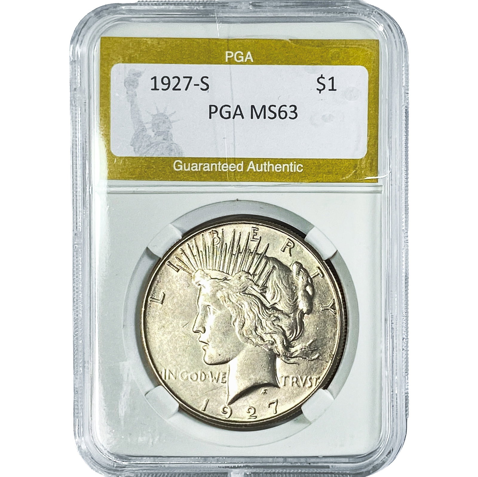 1927-S Silver Peace Dollar PGA MS63: 1927-S Silver Peace Dollar PGA MS63
