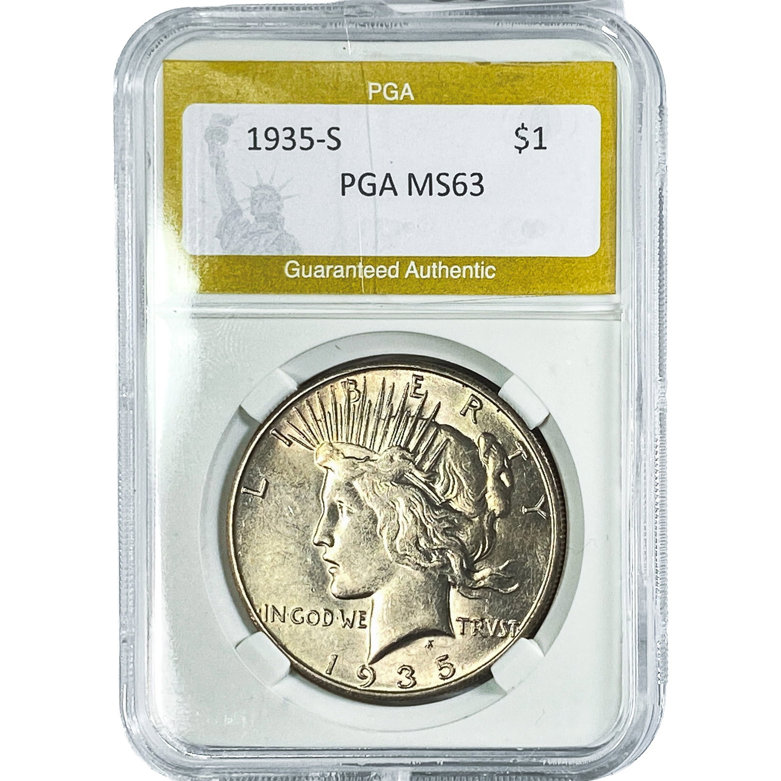 1935-S Silver Peace Dollar PGA MS63: 1935-S Silver Peace Dollar PGA MS63