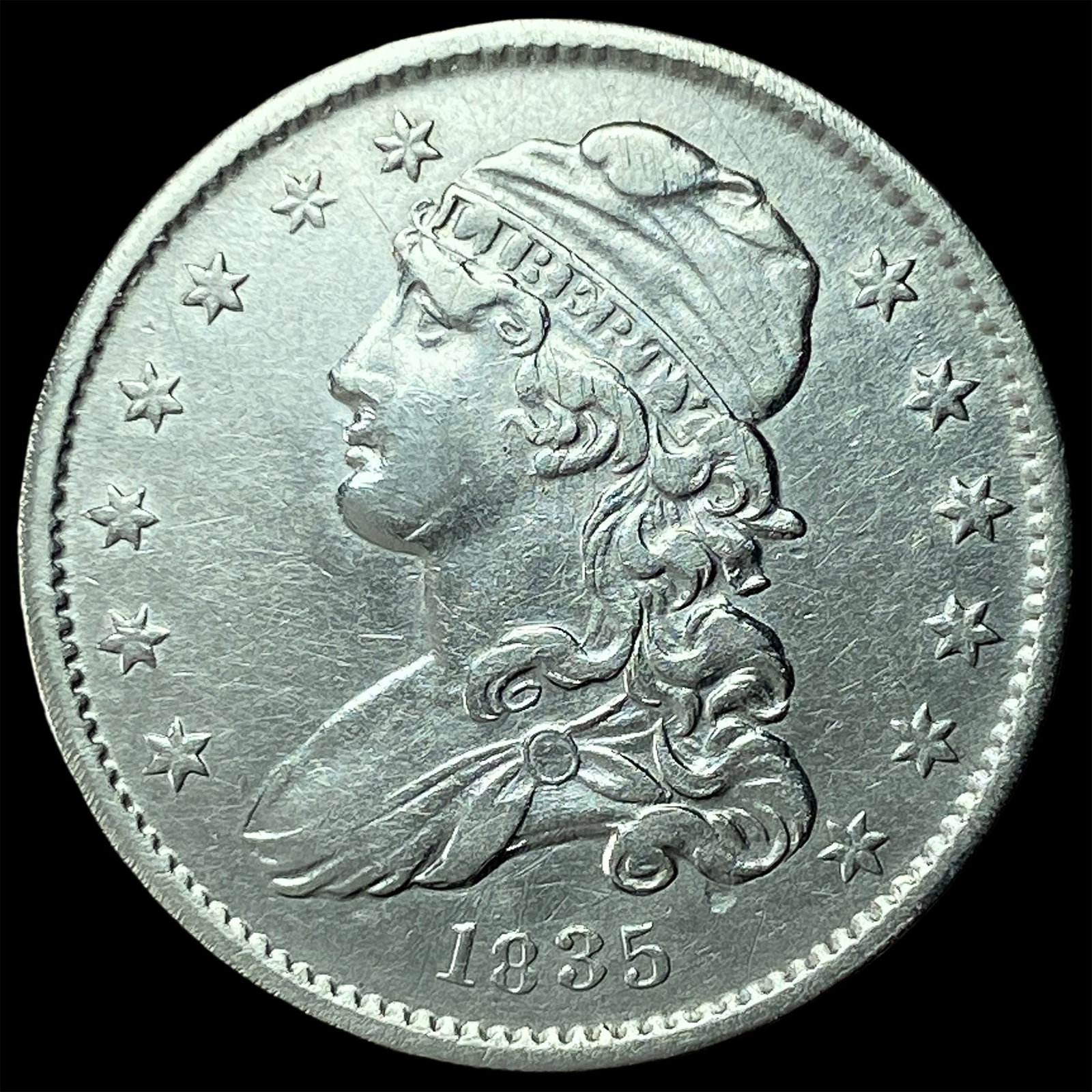 1835 Capped Bust Silver Quarter CLOSELY UNCIRCULATED (1 of 2)