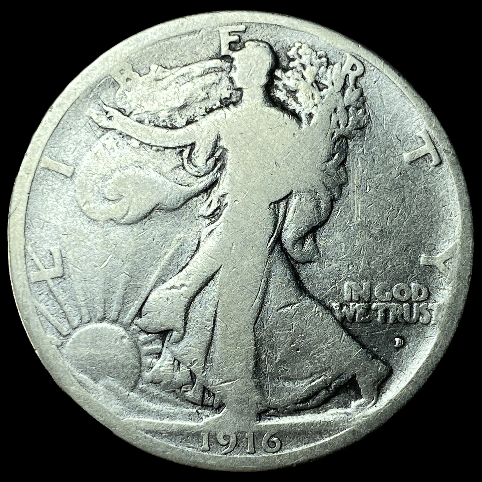 1916-D Silver Walking Liberty Half Dollar NICELY CIRCULATED: 1916-D Silver Walking Liberty Half Dollar NICELY CIRCULATED