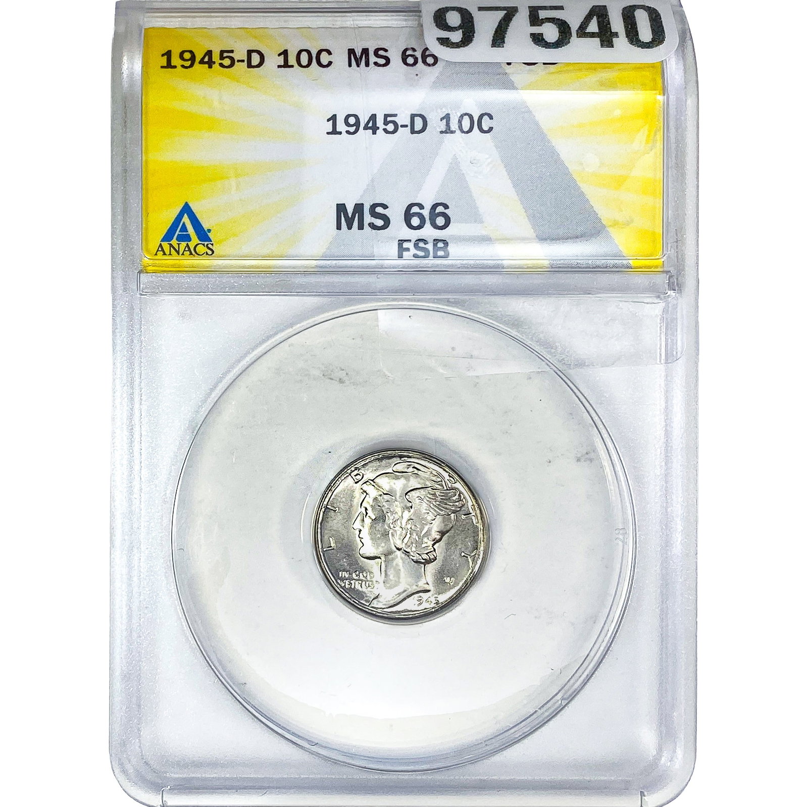 1945-D Mercury Silver Dime ANACS MS66 FSB (1 of 2)