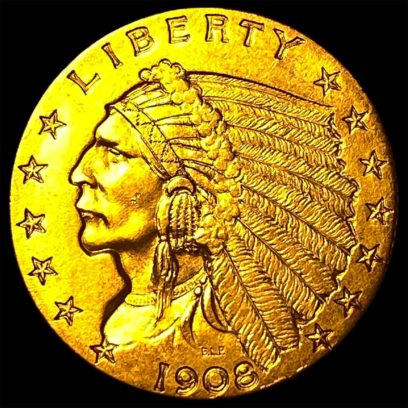 1908 Indian Head Gold $2.50 Quarter Eagle CHOICE AU (1 of 2)