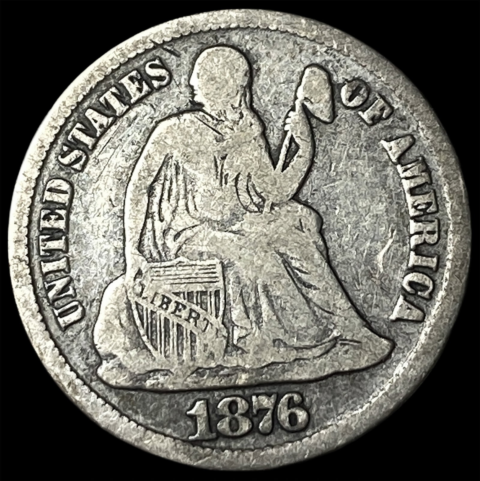 1876-CC Silver Seated Liberty Dime NEARLY UNCIRCULATED: 1876-CC Silver Seated Liberty Dime NEARLY UNCIRCULATED