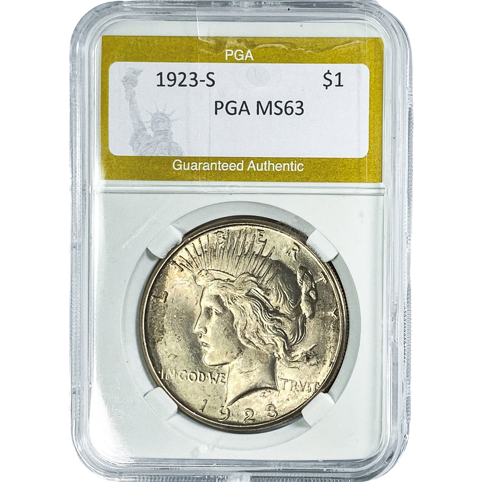 1923-S Silver Peace Dollar PGA MS63: 1923-S Silver Peace Dollar PGA MS63