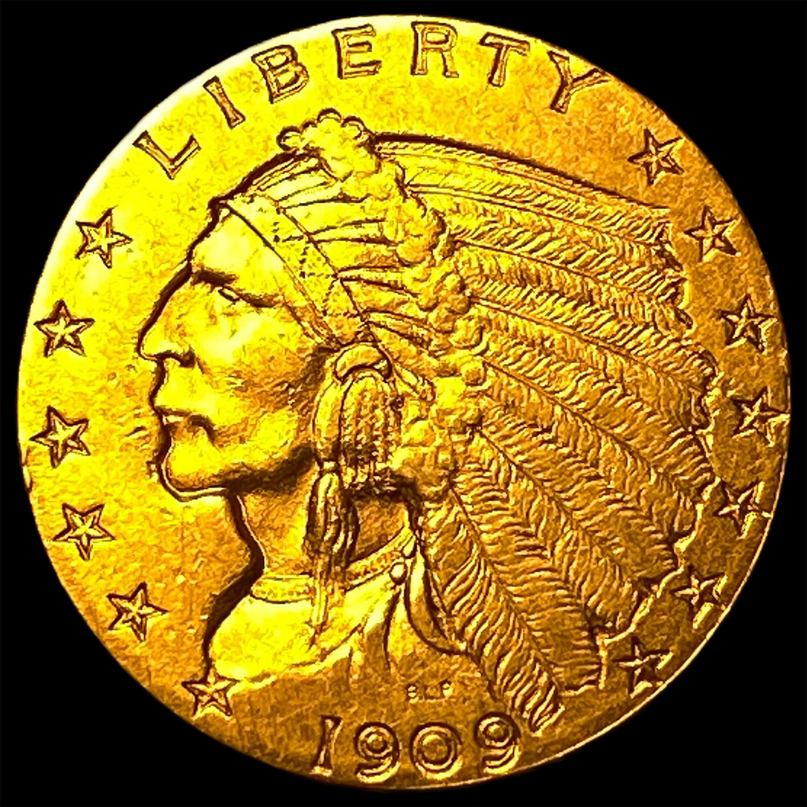 1909 Indian Head Gold $2.50 Quarter Eagle CHOICE AU: 1909 Indian Head Gold $2.50 Quarter Eagle CHOICE AU