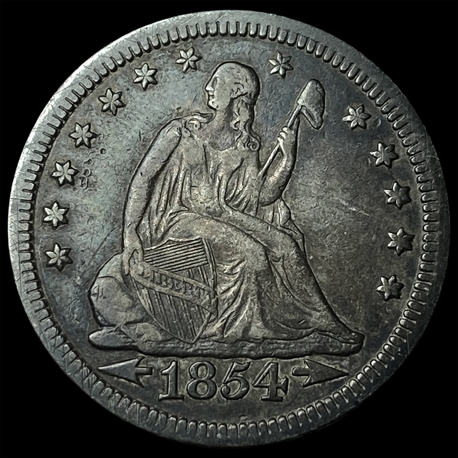 1854 Arrows Seated Liberty Quarter NEARLY UNCIRCULATED: 1854 Arrows Seated Liberty Quarter NEARLY UNCIRCULATED