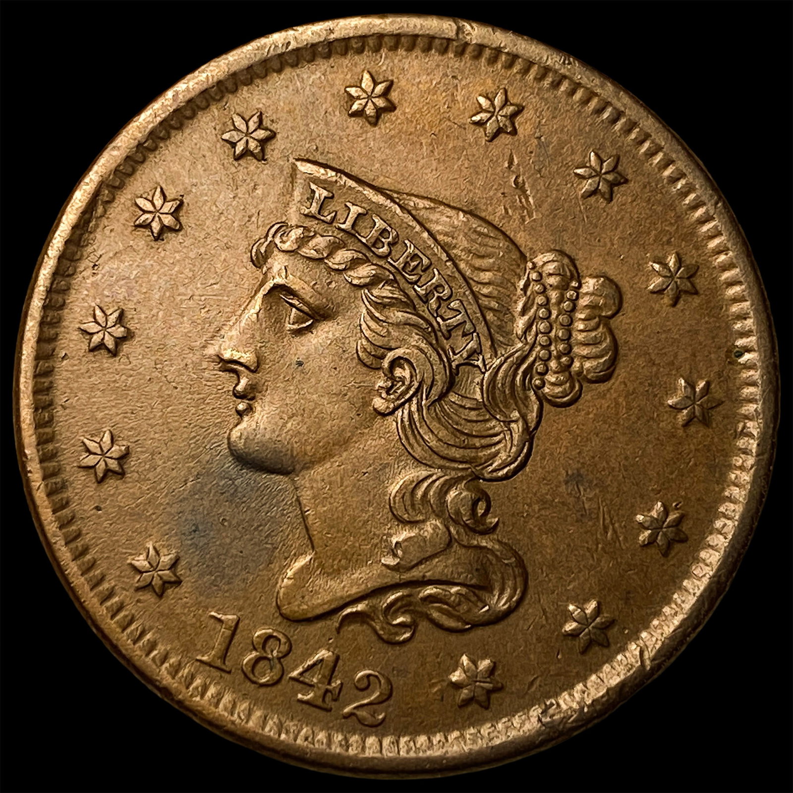 1842 Braided Hair Large Cent NEARLY UNCIRCULATED (1 of 2)