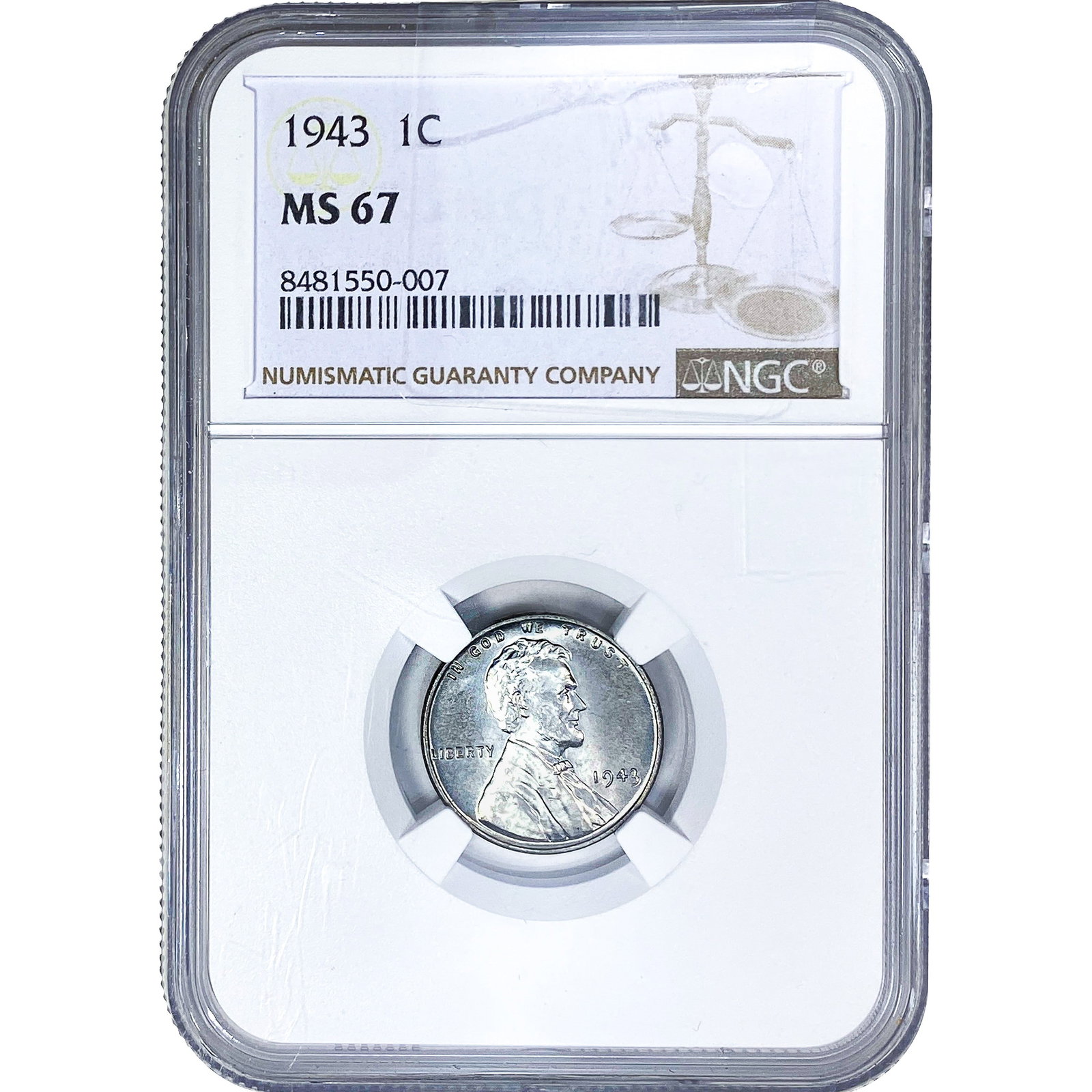 1943 Wheat Cent NGC MS67: 1943 Wheat Cent NGC MS67