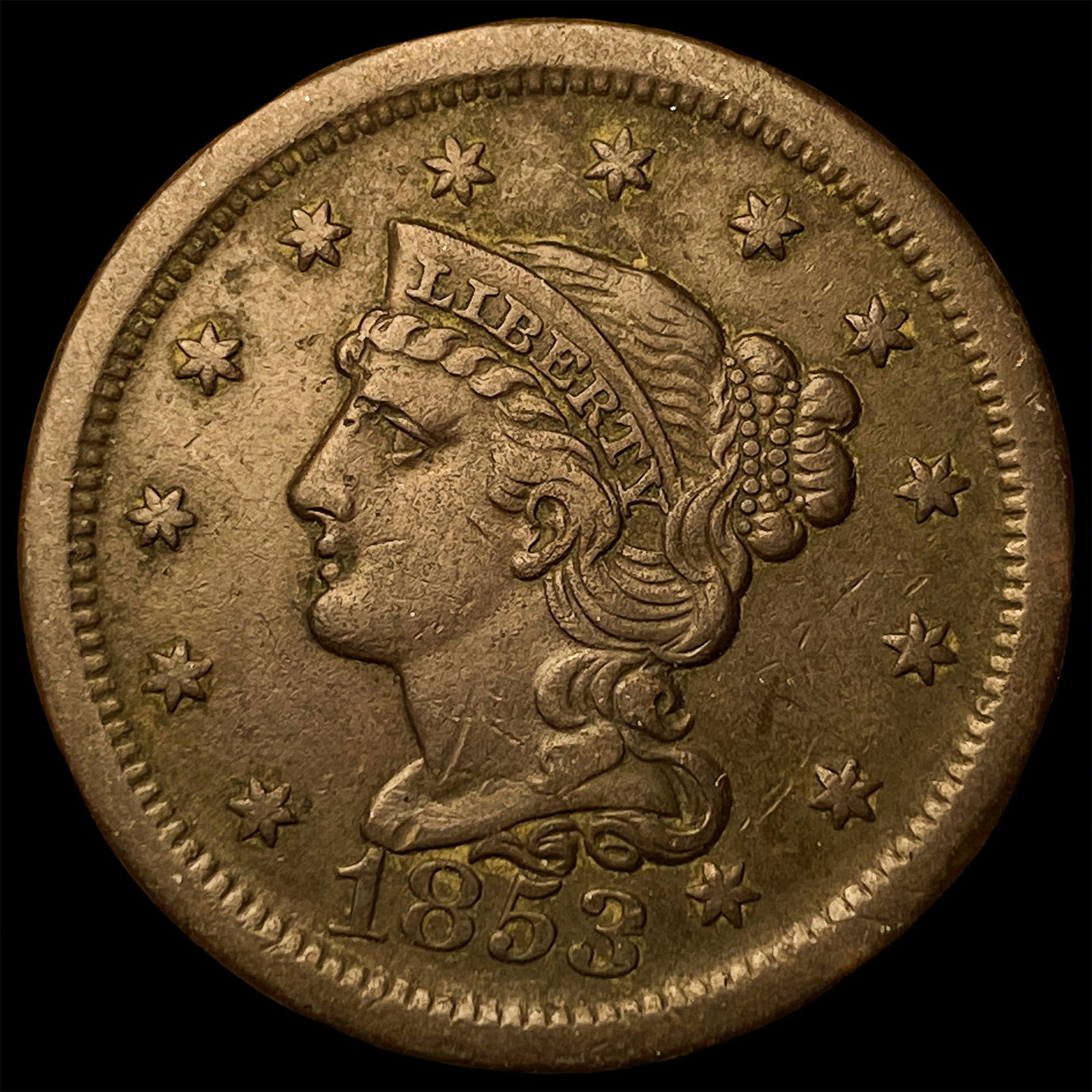 1853 Braided Hair Large Cent GEM BU: 1853 Braided Hair Large Cent GEM BU