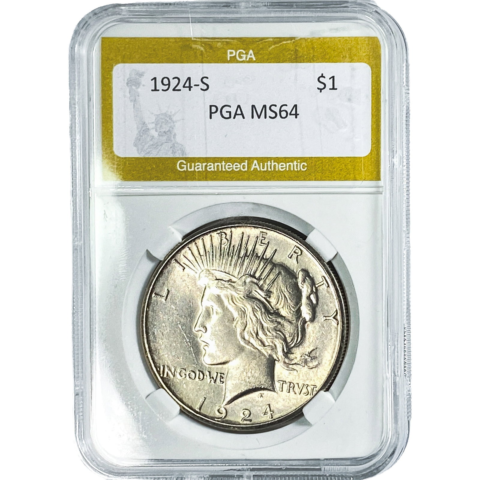 1924-S Silver Peace Dollar PGA MS64: 1924-S Silver Peace Dollar PGA MS64