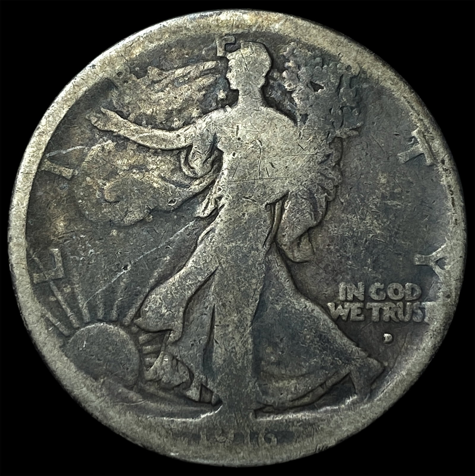 1916-D Silver Walking Liberty Half Dollar NICELY CIRCULATED: 1916-D Silver Walking Liberty Half Dollar NICELY CIRCULATED