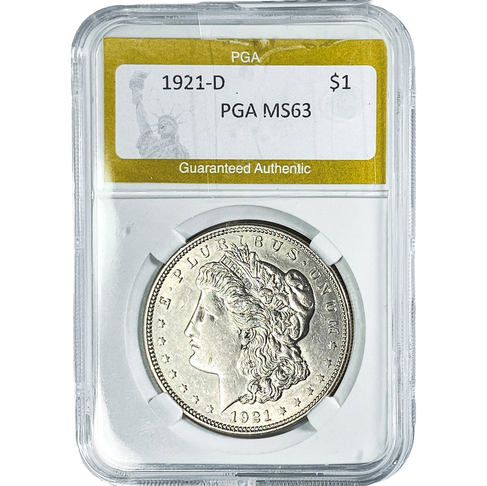 1921-D Morgan Silver Dollar PGA MS63: 1921-D Morgan Silver Dollar PGA MS63