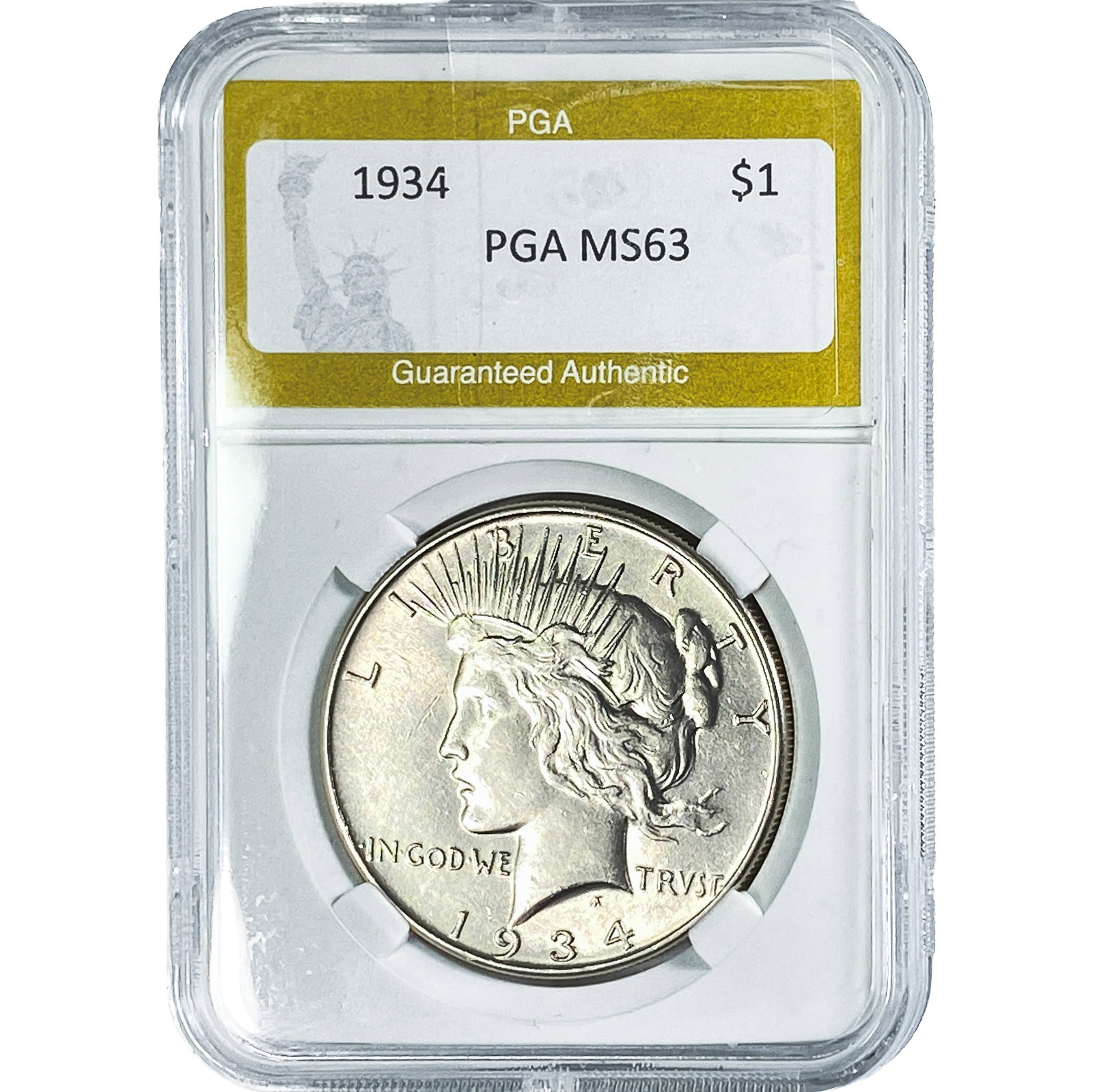 1934 Silver Peace Dollar PGA MS63: 1934 Silver Peace Dollar PGA MS63