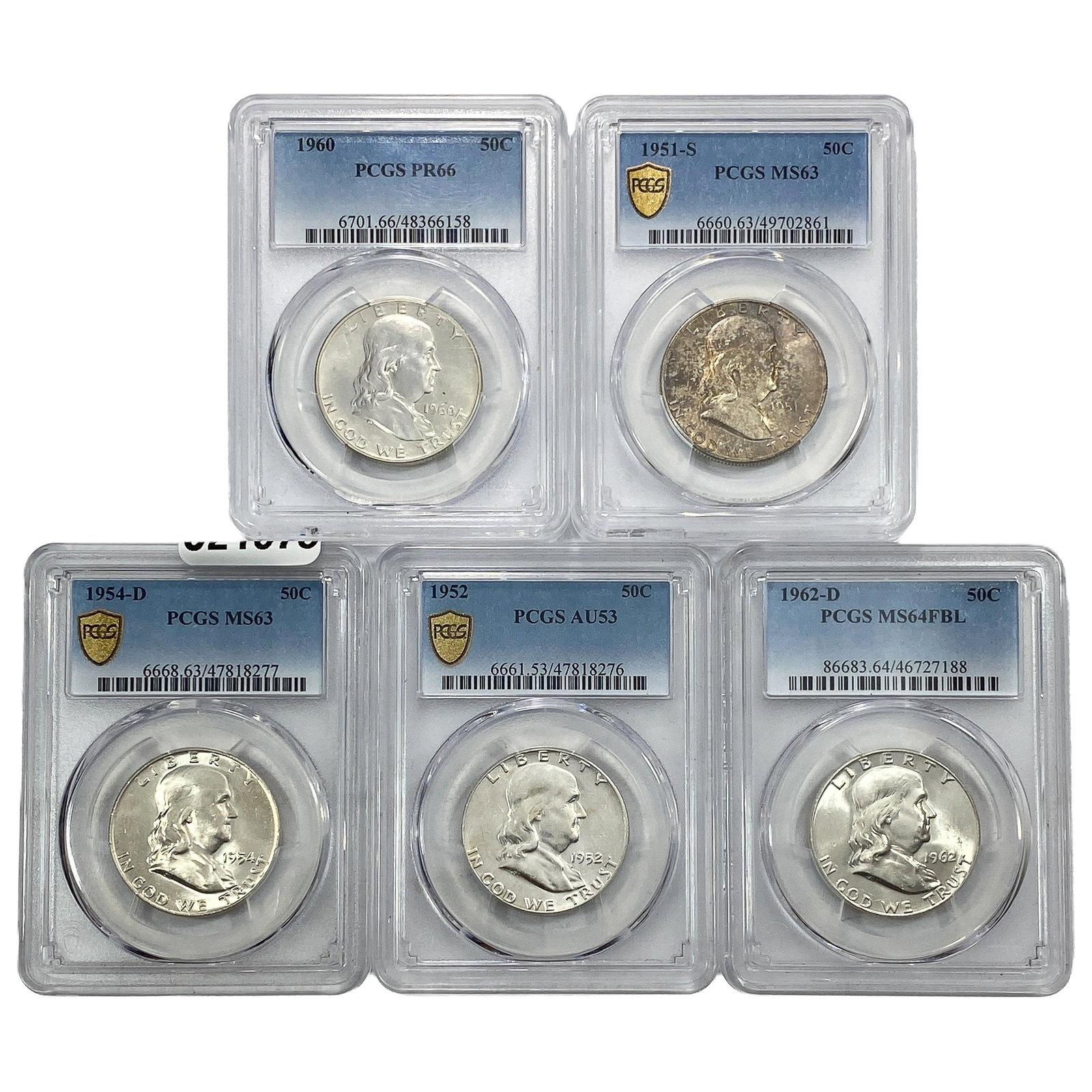 [5 Coins] 1951-1962 Franklin Half Dollar PCGS (1 of 2)