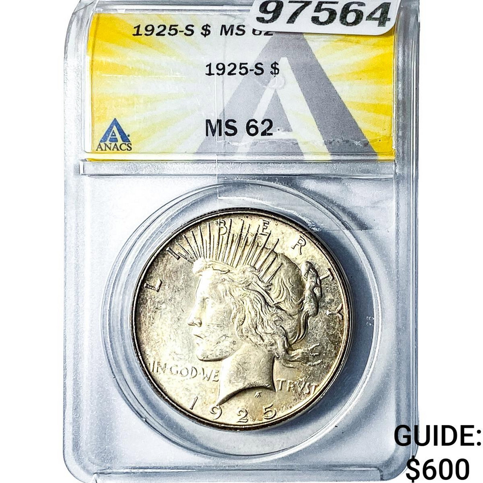 1925-S Silver Peace Dollar ANACS MS62: 1925-S Silver Peace Dollar ANACS MS62