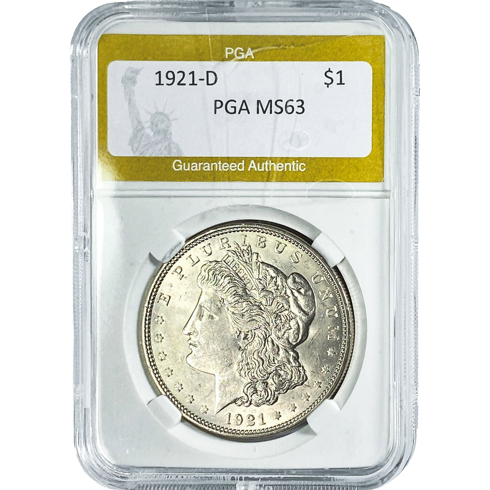1921-D Morgan Silver Dollar PGA MS63: 1921-D Morgan Silver Dollar PGA MS63