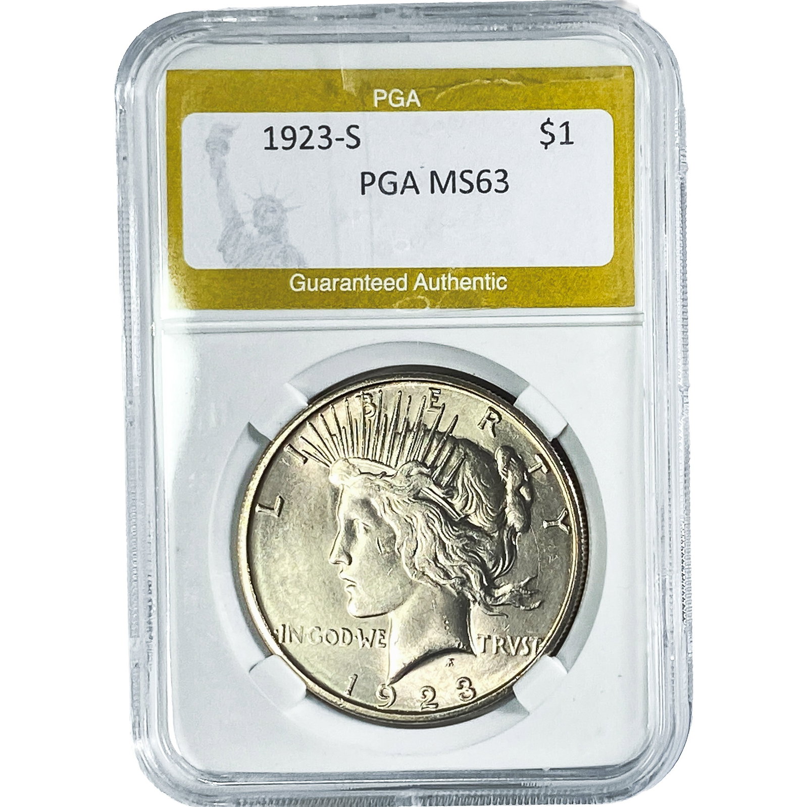 1923-S Silver Peace Dollar PGA MS63: 1923-S Silver Peace Dollar PGA MS63