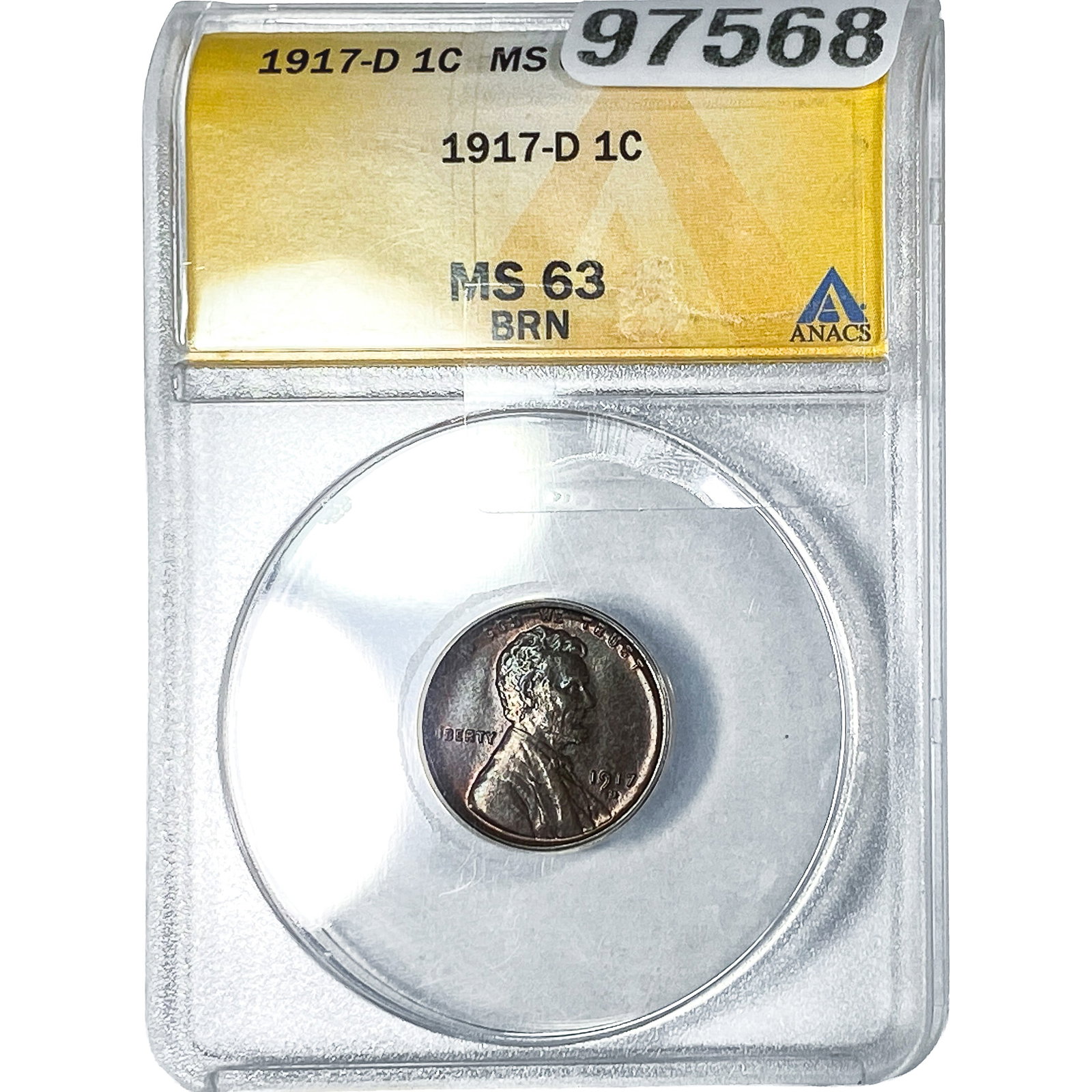 1917-D Wheat Cent ANACS MS63 BRN: 1917-D Wheat Cent ANACS MS63 BRN