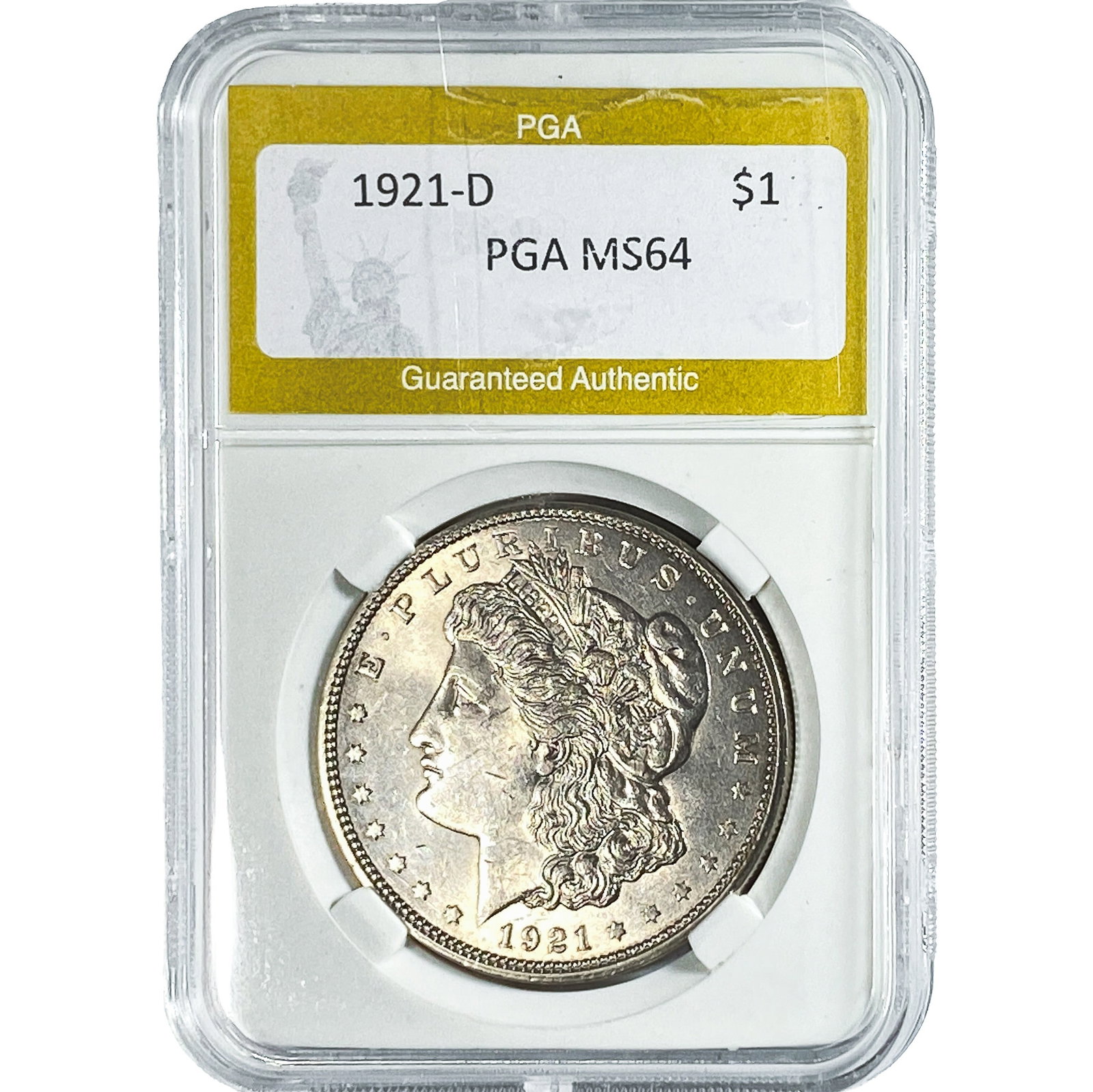 1921-D Morgan Silver Dollar PGA MS64: 1921-D Morgan Silver Dollar PGA MS64